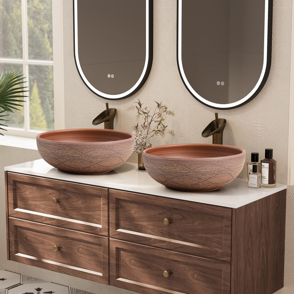Homary Bathroom Vessel Sink, 23.23" Oval Bowl Sink Retro Ceramic Washbasin Above Counter for Bathroom,Without Pop-up Drain, Retro Brown