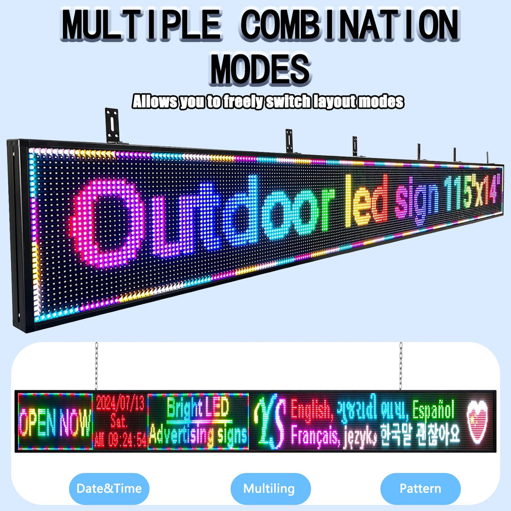 P10 Outdoor Led Sign WiFi Programmable with High Brightness Scrolling LED Sign for Business Digital Advertising Display Electronic Message Board (77''x14'')
