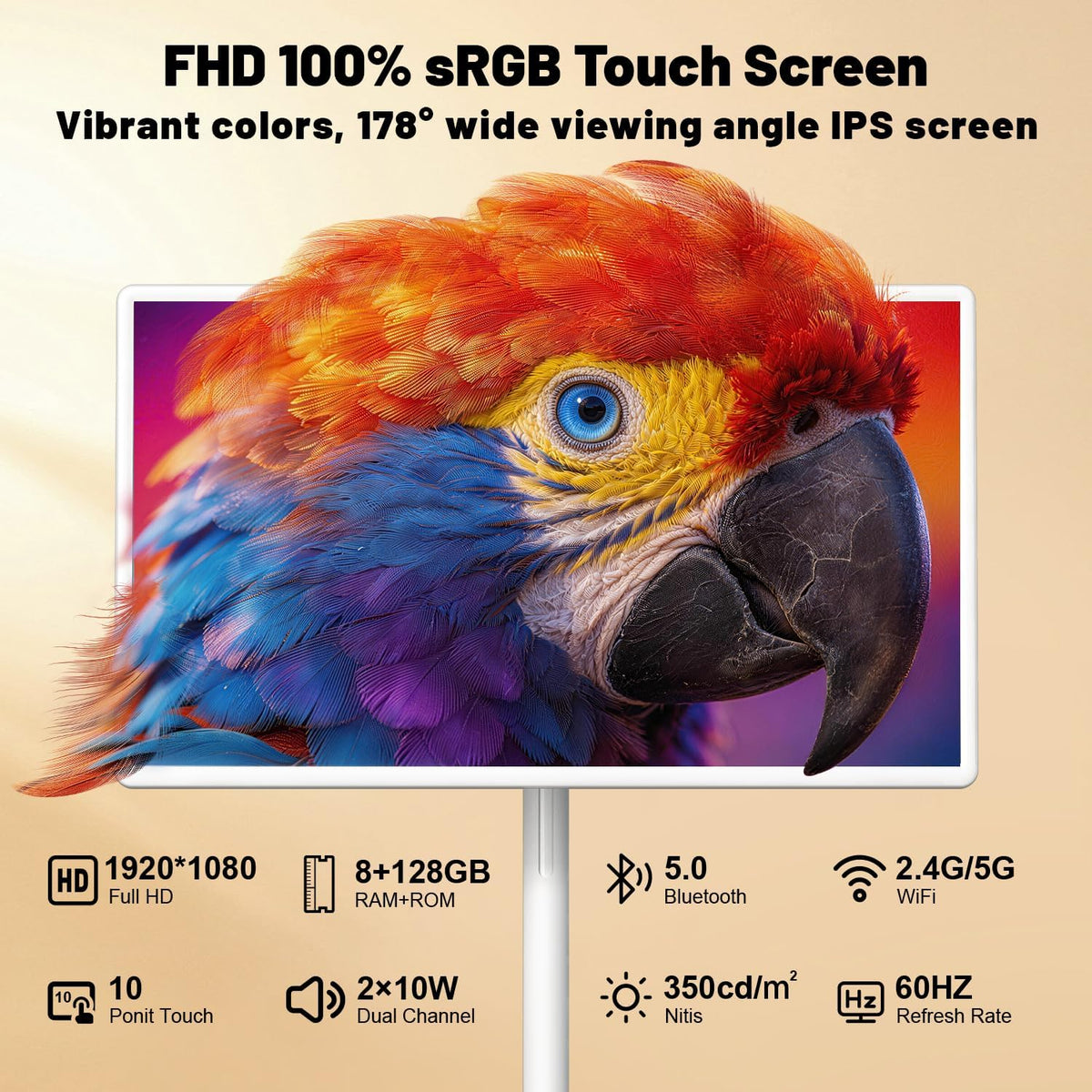 VLH 32 Inch Smart Portable TV Tablet with Rolling Stand, 1080P Touch Screen Rolling TV, Built-in 38400mAh Battery, Android 15, 8+128GB Wireless TV on Wheels with Remote, 360Â° Rotation, 5MP Camera
