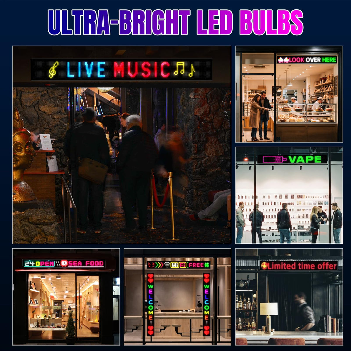 Rayhome 58''x8'' Large Multiple Programmable LED Sign, Full Color Bright Scrolling LED Signs, Bluetooth APP Control Custom Text Pattern Animation digital Display for Store Hotel Bar