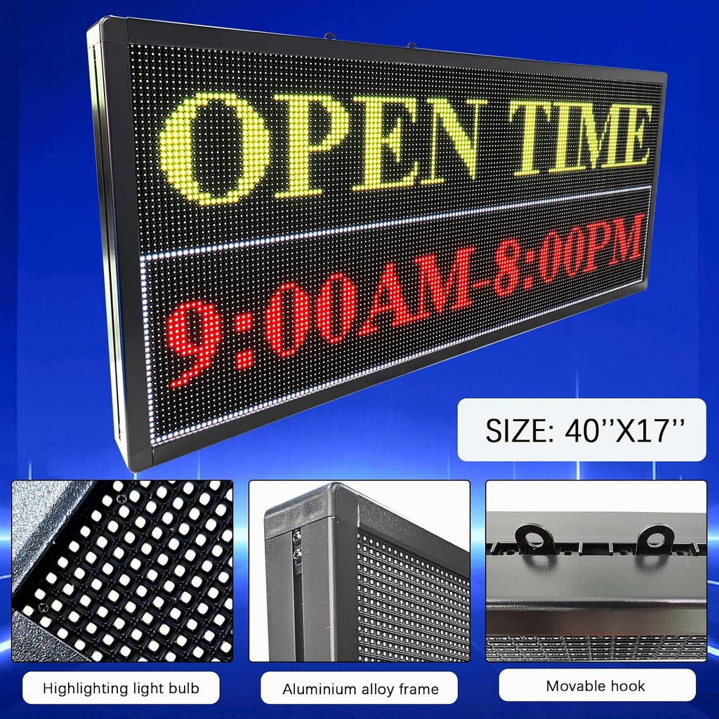Led Sign Outdoor Programmable Scrolling Digital Open Neon P6 40''x17''