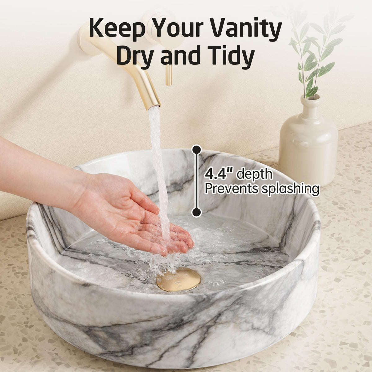 KES 16 Inch Round Vessel Sink, Bowl Sink for Bathrooms, White Ceramic