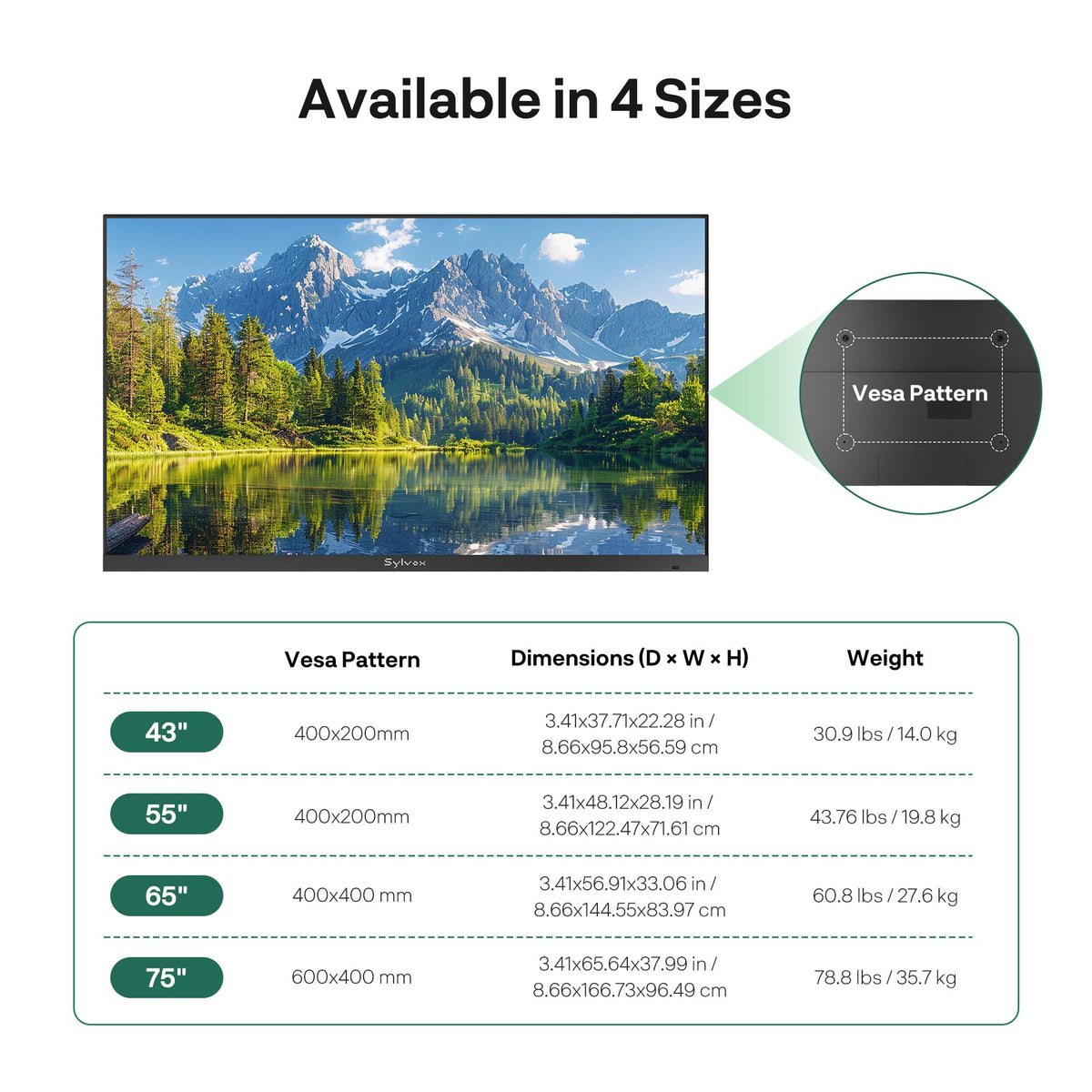 SYLVOX 65'' Outdoor TV, Premium Ultra-Narrow Bezel, IP56 Weatherproof, 1,000-Nit 4K UHD Anti-Glare Screen, Smart Google TV, All-Metal Durable Outdoor TV for Deck, Patio, Partial Sun (Frameless, 2026)