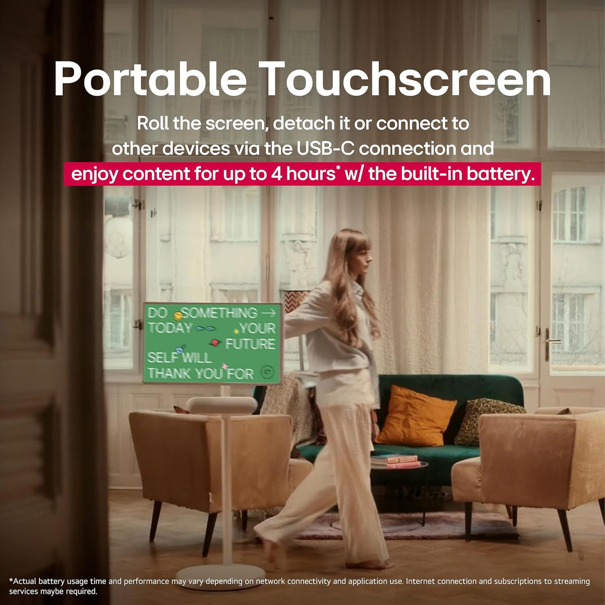 LG 27-Inch StanbyME 2 with Folio Cover, Portable Touch Screen TV, Dolby Vision, HDR10, Filmmaker Mode, Built-in Battery, Full Swivel Rotation (27LX6TYGA, 2025)