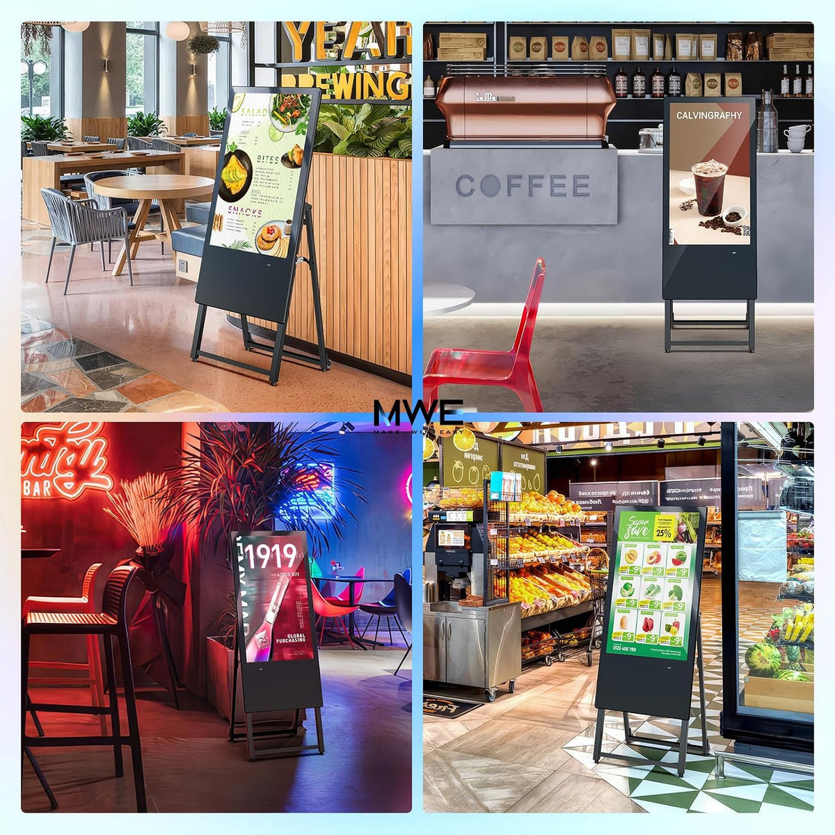 JIYANG 32 Inch Indoor Digital Signage Display,Floor Standing Advertising Digital Kiosk with Wheels,Portable LCD Poster Totem Support HDMI Input,Split Screen,Timed Open/Off,Android System
