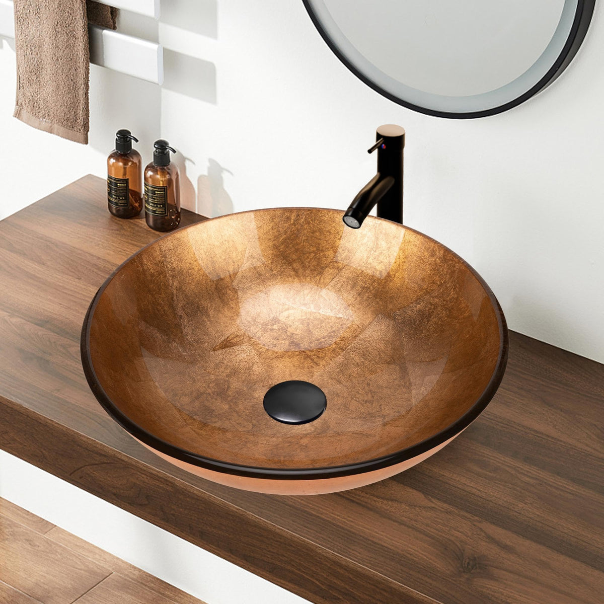 Design Vessel Sink Concrete Bathroom Sink above Counter Small Vessel Sink Bathroom Sink Bowl Countertop Modern Sinks with Faucet and Drain Combo 15.7" Round Gray