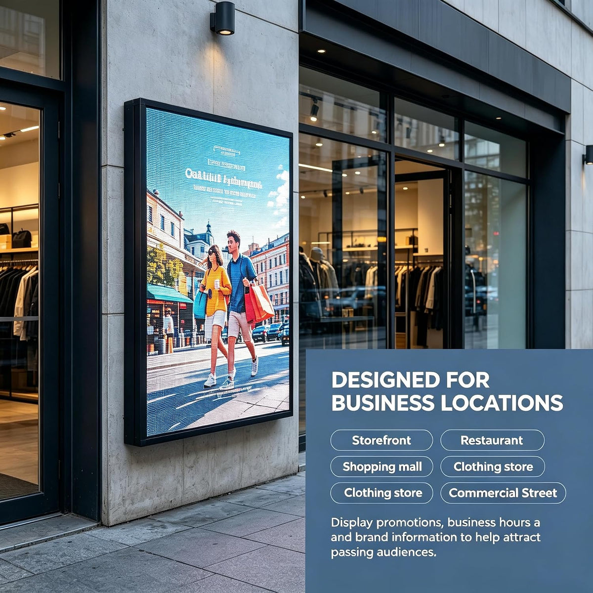 P5 Outdoor LED Sign 65"x34" Full Color Programmable Digital Display, 5000 Nits High Brightness IP65 Waterproof WiFi & USB Control, Scrolling Message Board for Business Advertising - Text/Image/Video