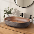 Homary Bathroom Vessel Sink, 23.23" Oval Bowl Sink Retro Ceramic Washbasin Above Counter for Bathroom,Without Pop-up Drain, Retro Brown