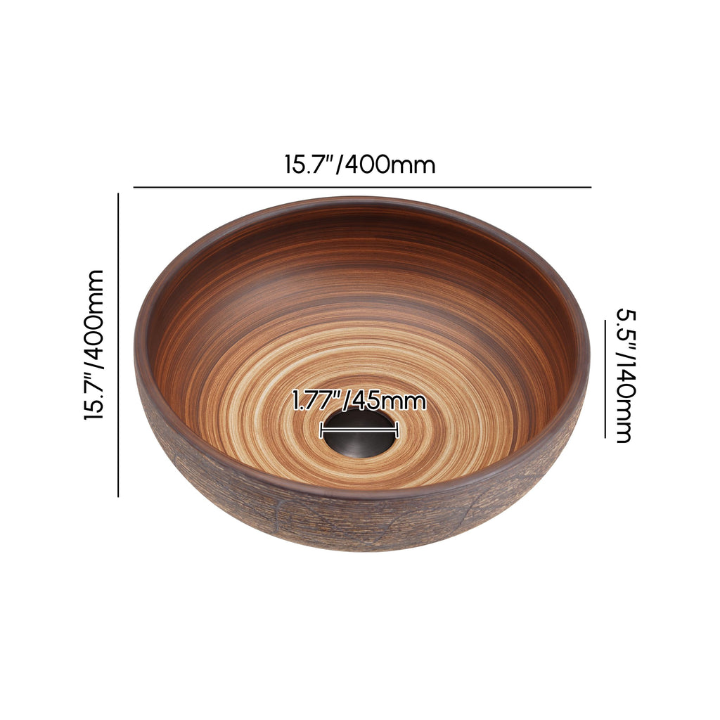 Homary Bathroom Vessel Sink, 23.23" Oval Bowl Sink Retro Ceramic Washbasin Above Counter for Bathroom,Without Pop-up Drain, Retro Brown