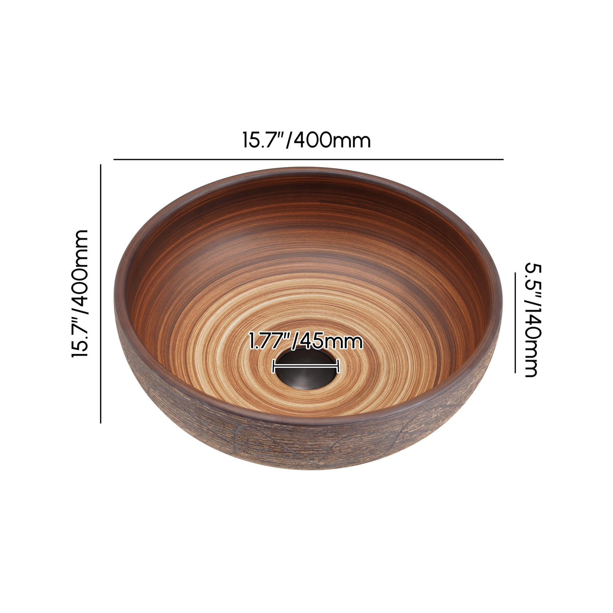 Homary Bathroom Vessel Sink, 23.23" Oval Bowl Sink Retro Ceramic Washbasin Above Counter for Bathroom,Without Pop-up Drain, Retro Brown