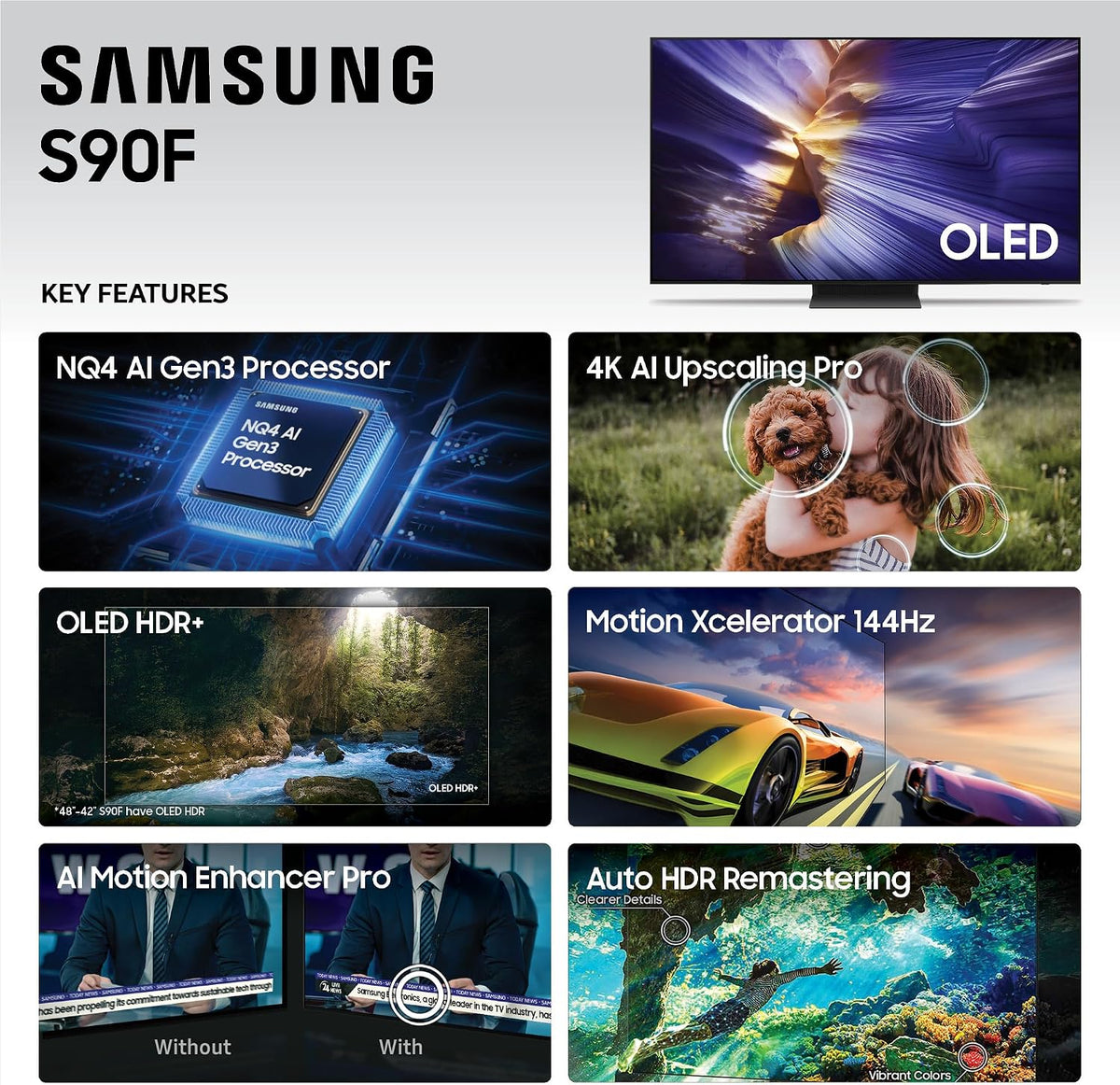 Samsung 65-Inch Class OLED S90F 4K Smart TV (2025 Model) NQ4 AI Gen3 Processor Upscaling Pro HDR +, Motion Xcelerator 144Hz, Vision Alexa Built-in