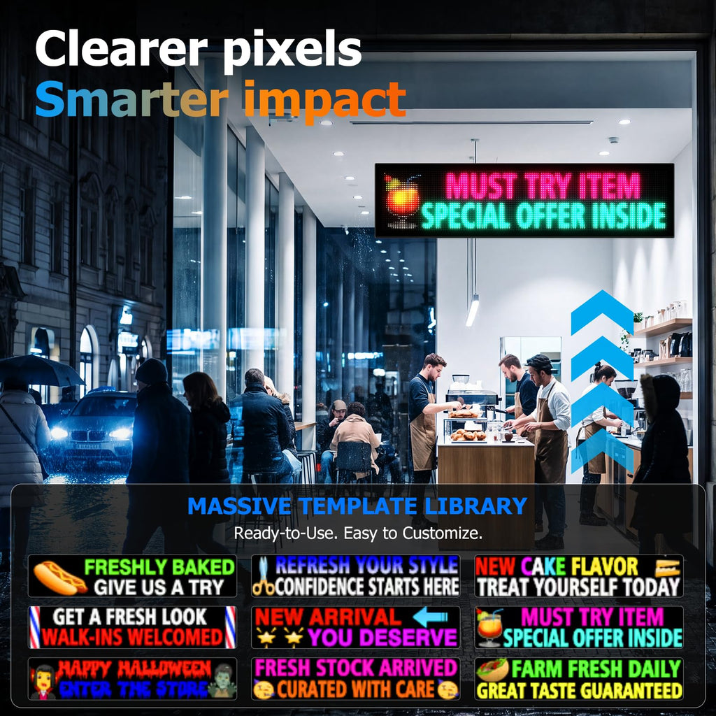Rayhome Full Color Dual Row Programmable LED Sign, 43''x6.3'' Flexible P5 USB Bluetooth APP Control LED Signs Custom Text Message Pattern Scrolling LED Display for Store Bar Hotel School.