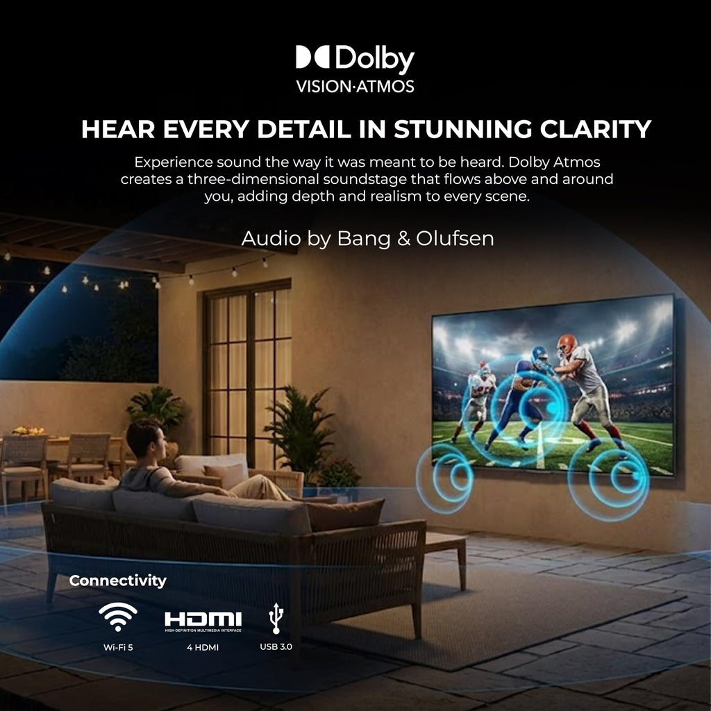 Titan G100 Mini 85 Inch Covered Patio Outdoor TV â 4K UHD QLED IP65 - Google OS, Dolby Vision & Atmos, Onkyo Speakers - Thin Bezel - Weather Resistant - 2-Year Warranty & USA Assembled