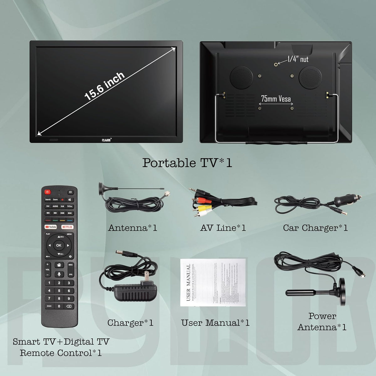 15.6" Small Smart TV,4000mAh Rechargeable Battery TV for Camping