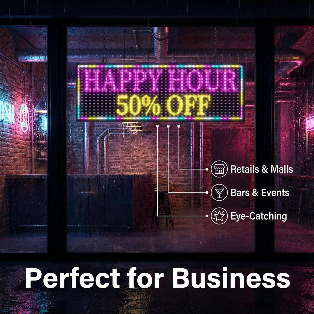 P5 Outdoor LED Sign 65"x34" Full Color Programmable Digital Display, 5000 Nits High Brightness IP65 Waterproof WiFi & USB Control, Scrolling Message Board for Business Advertising - Text/Image/Video