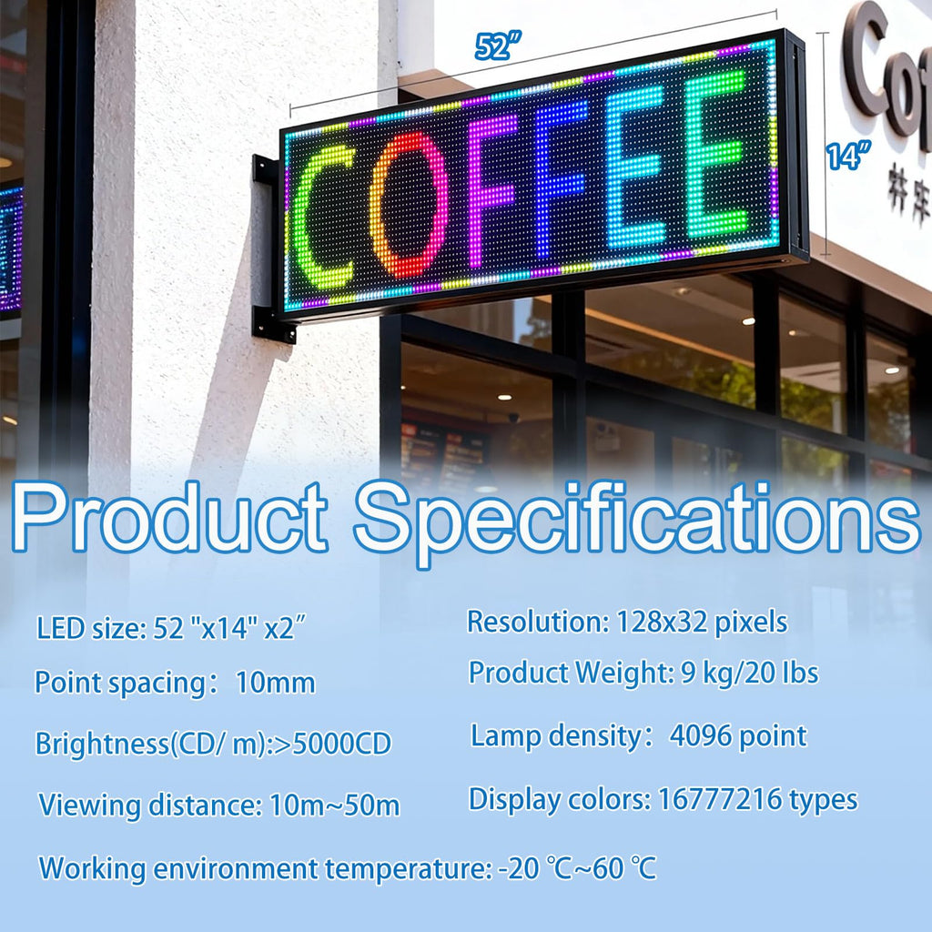 P6(40" * 17") Digital Programmable Scrolling Led Sign Scrolling Outdoor For Business message Board Display Screen Electronic Menu Board Wifi Control Word Light