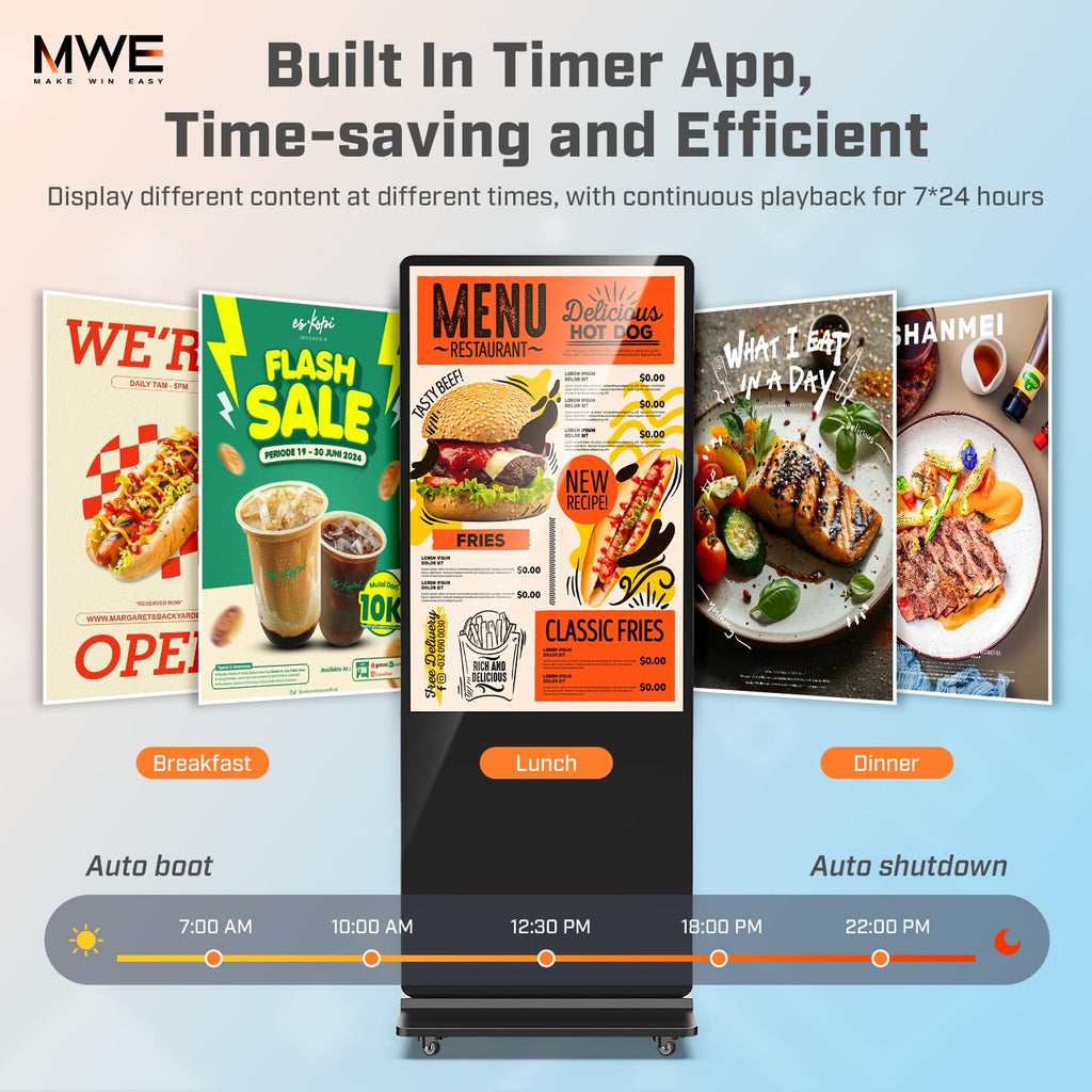 MWE 43 Inch Indoor Floor Standing Digital Signage Advertising Display Kiosk LCD Screen Commercial Totem Android System Vertical Poster with Auto Media Player