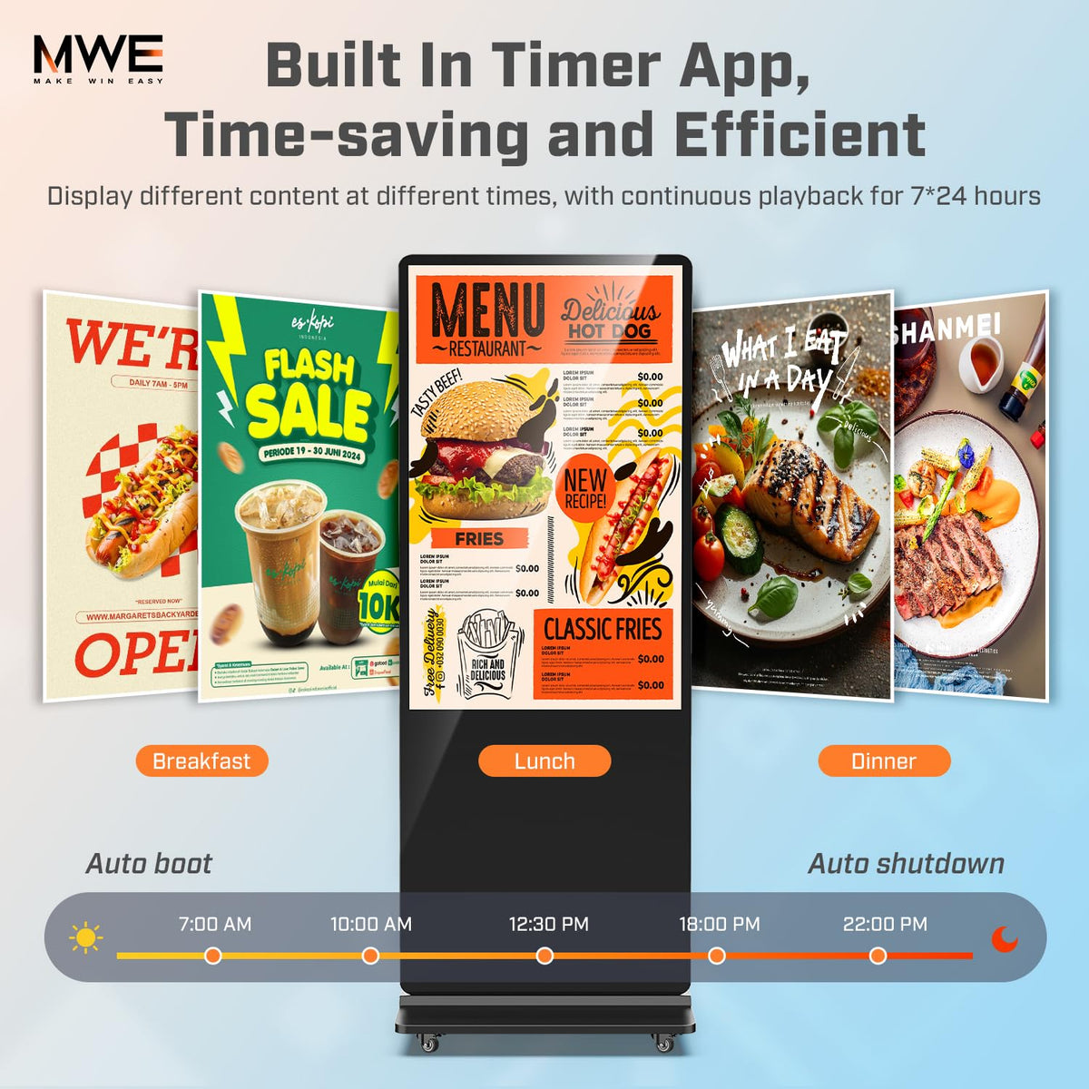 MWE 43 Inch Indoor Floor Standing Digital Signage Advertising Display Kiosk LCD Screen Commercial Totem Android System Vertical Poster with Auto Media Player