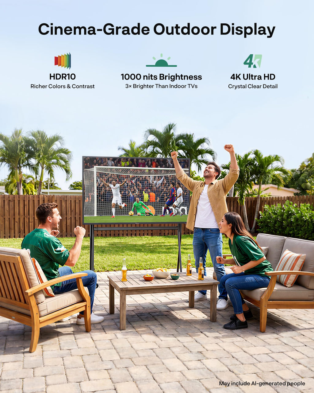 SYLVOX 65'' Outdoor TV, Premium Ultra-Narrow Bezel, IP56 Weatherproof, 1,000-Nit 4K UHD Anti-Glare Screen, Smart Google TV, All-Metal Durable Outdoor TV for Deck, Patio, Partial Sun (Frameless, 2026)