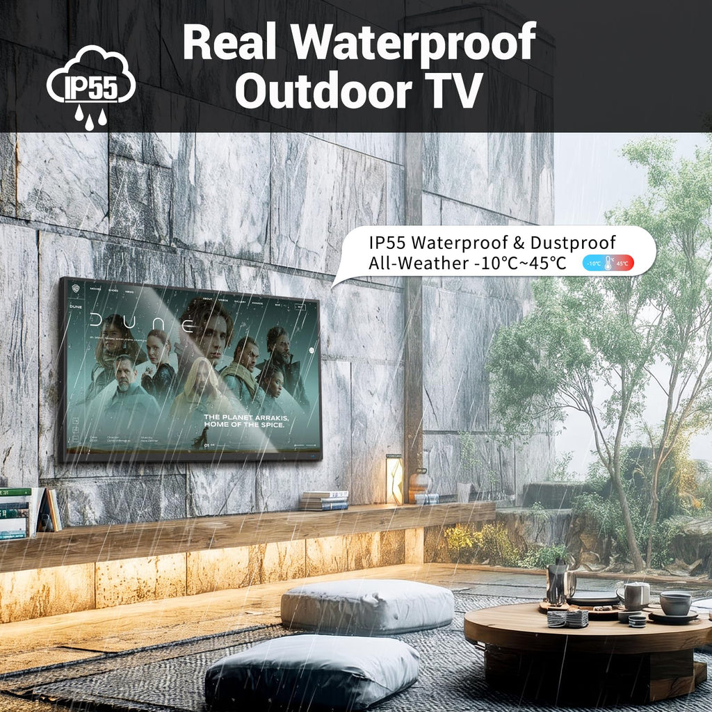 55 Inch Outdoor TV, 2000 Nits Ultra Bright 4K UHD Weatherproof Television, IP55 Waterproof Smart Outside TV with WebOS for Sunlight, Backyard, Poolside, Deck & Patio
