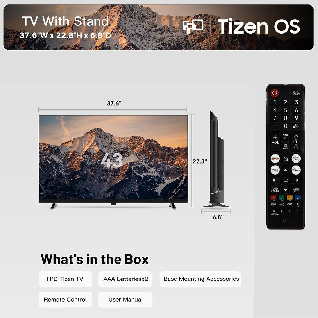 FPD 43 Inch 1080p FHD Smart TV Powered by Tizen OS Flat Screen Television