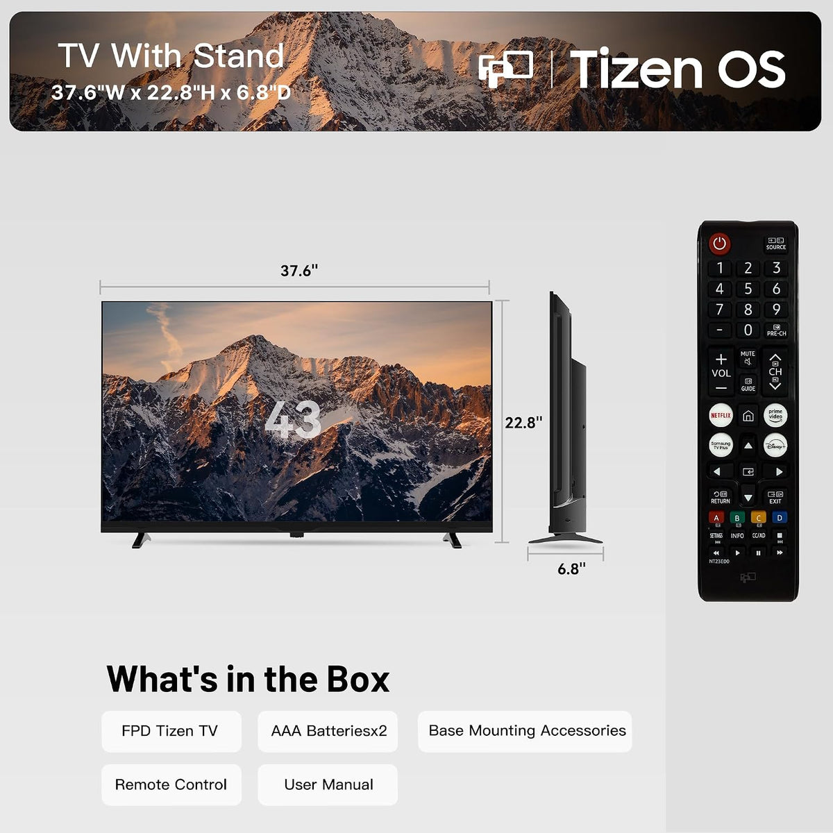 FPD 43 Inch 1080p FHD Smart TV Powered by Tizen OS Flat Screen Television