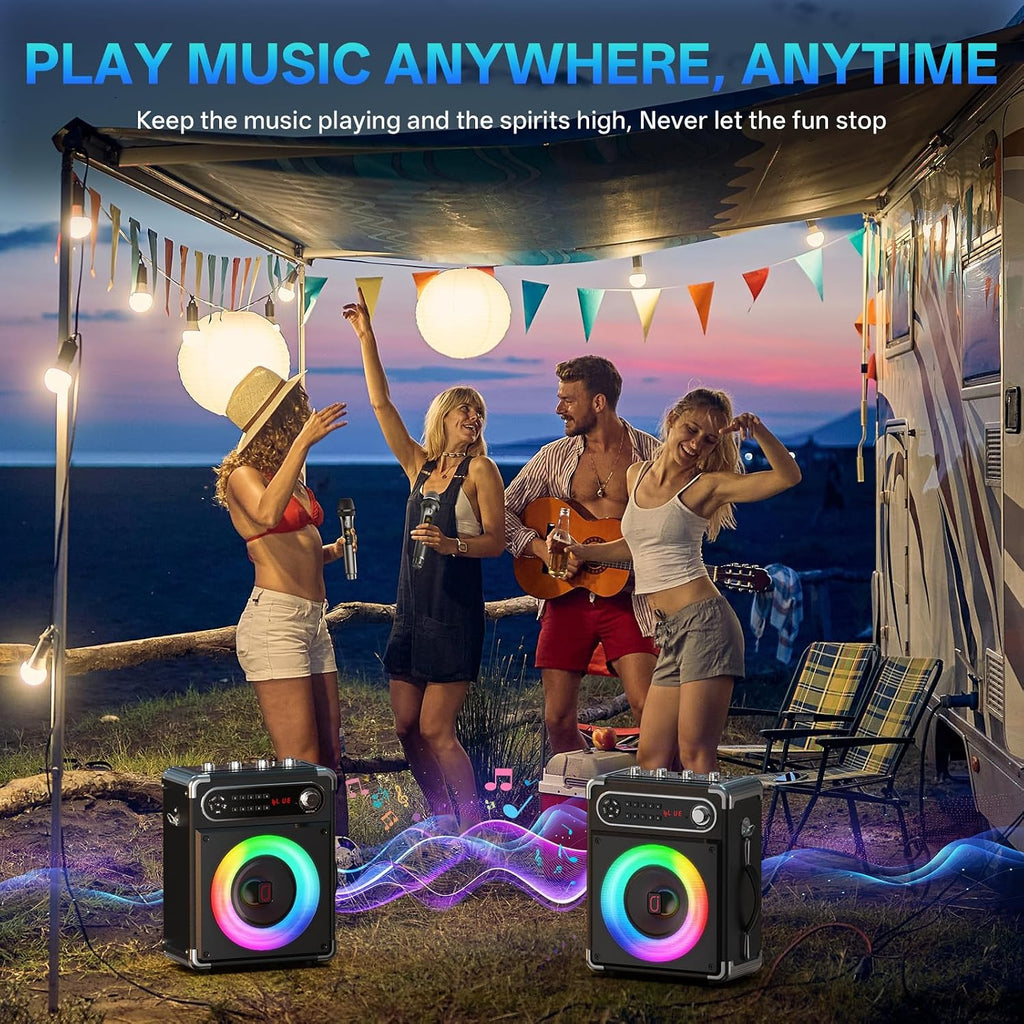 JYX 200W Karaoke Machine with 2 Wireless Microphones, Bass/Treble Control