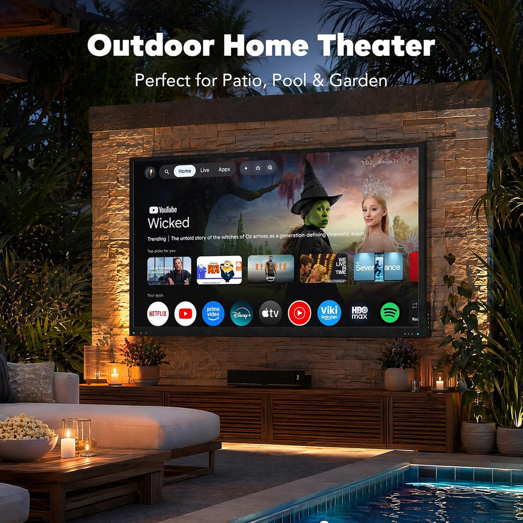 55 Inch Outdoor TV, 2000 Nits 4K UHD IP55 Weatherproof Smart Full Sun TV with webOS 25, Anti-Glare Screen, Surround Audio for Patio, Deck, Backyard and Poolside