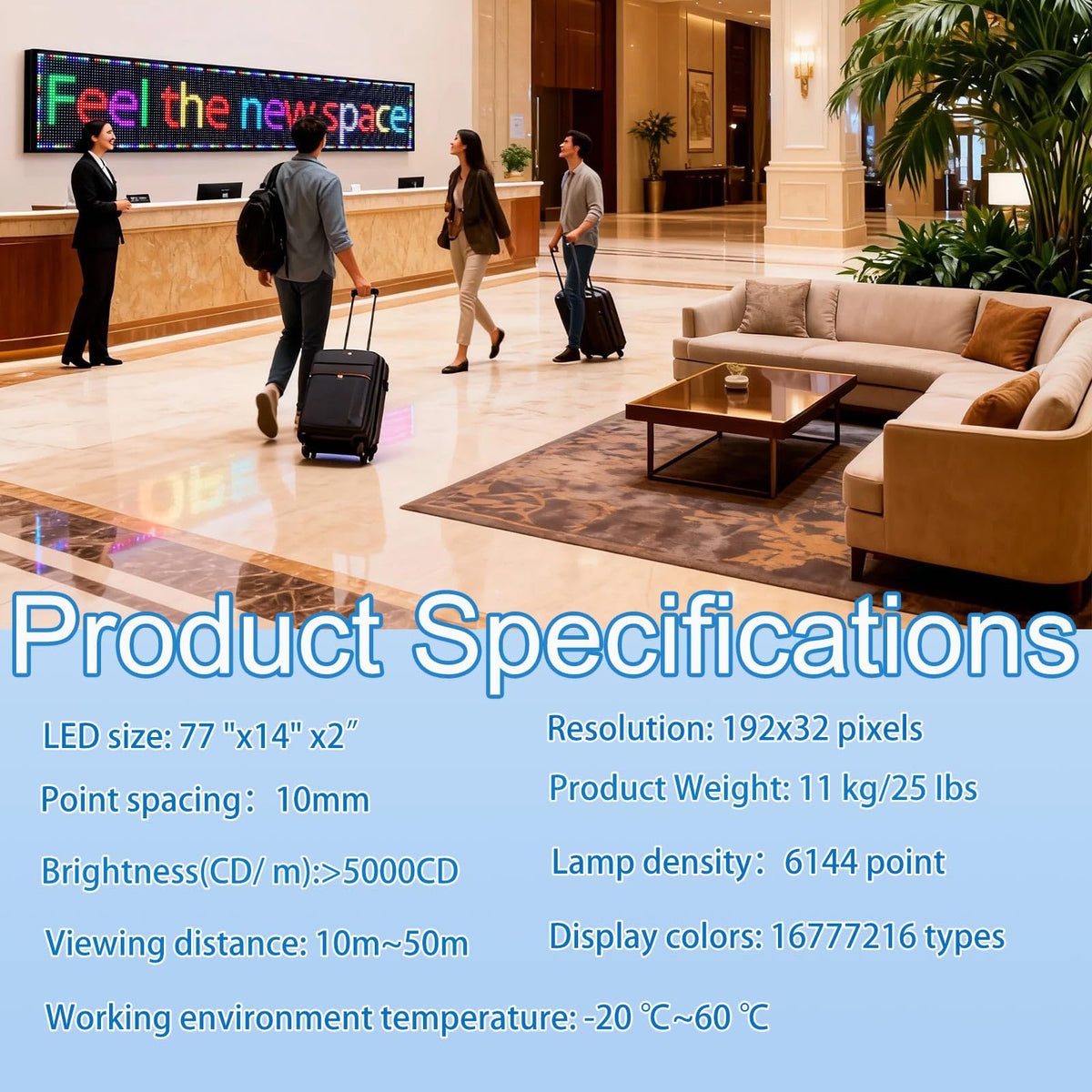 P6(40" * 17") Digital Programmable Scrolling Led Sign Scrolling Outdoor For Business message Board Display Screen Electronic Menu Board Wifi Control Word Light