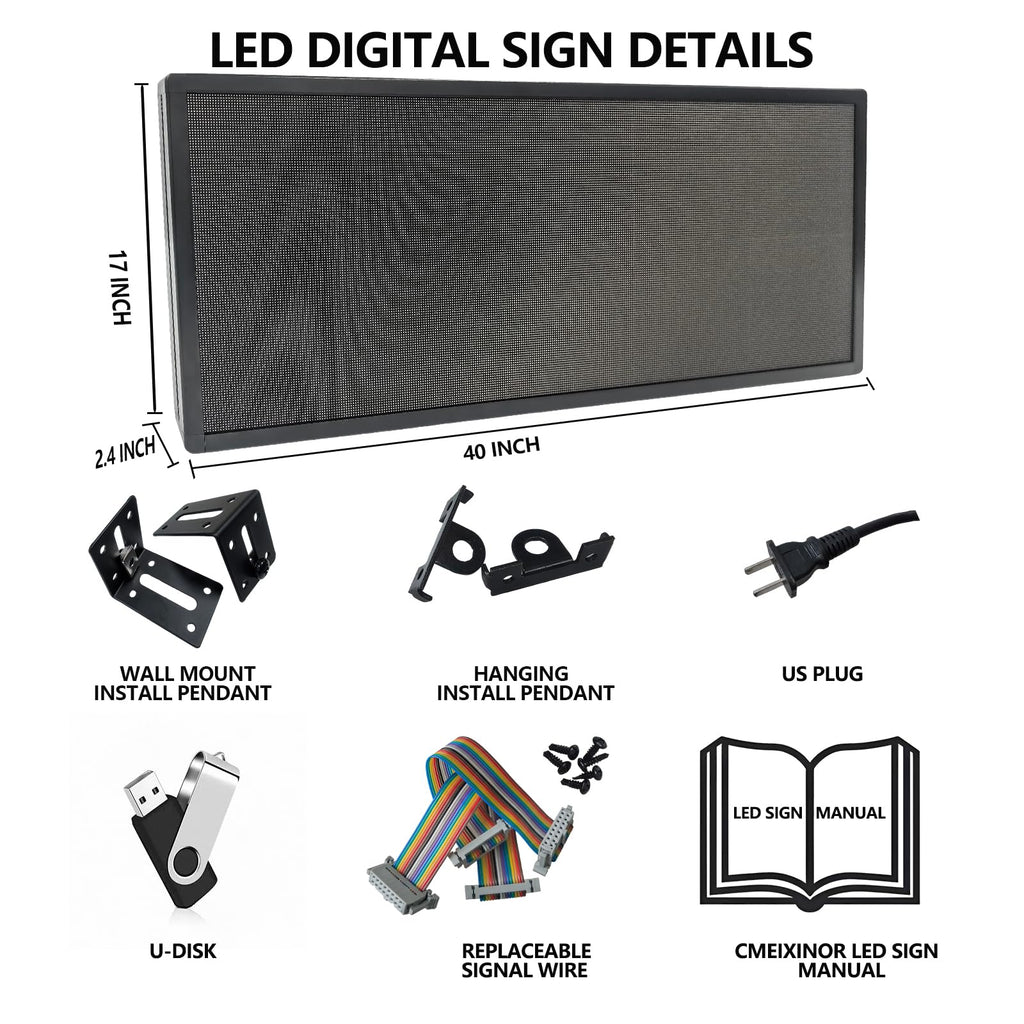 P10 LED Programmable Advertising Sign, High Brightnes Outdoor Digital Sign Waterproof, WiFi Control LED Open Signs for Business, Electronic Message Display Board 115"X14"
