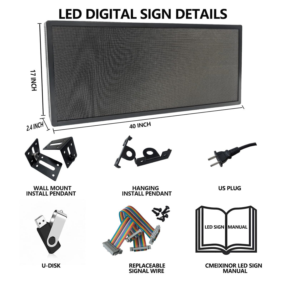 P10 LED Programmable Advertising Sign, High Brightnes Outdoor Digital Sign Waterproof, WiFi Control LED Open Signs for Business, Electronic Message Display Board 115"X14"
