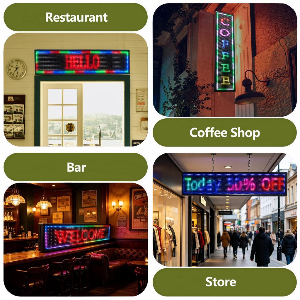 P3 Programmable LED Sign 40"x17" Full Color Outdoor Digital Message Board WiFi Control, IP65 Waterproof, 5000cd Brightness, Scrolling Text/Image/Video Display for Business Store Restaurant Advertising
