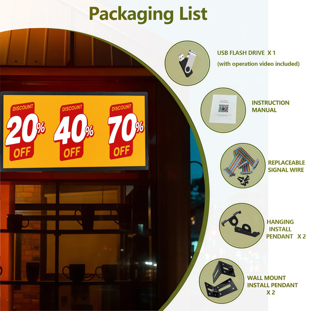 P3 Programmable LED Sign 40"x17" Full Color Outdoor Digital Message Board WiFi Control, IP65 Waterproof, 5000cd Brightness, Scrolling Text/Image/Video Display for Business Store Restaurant Advertising