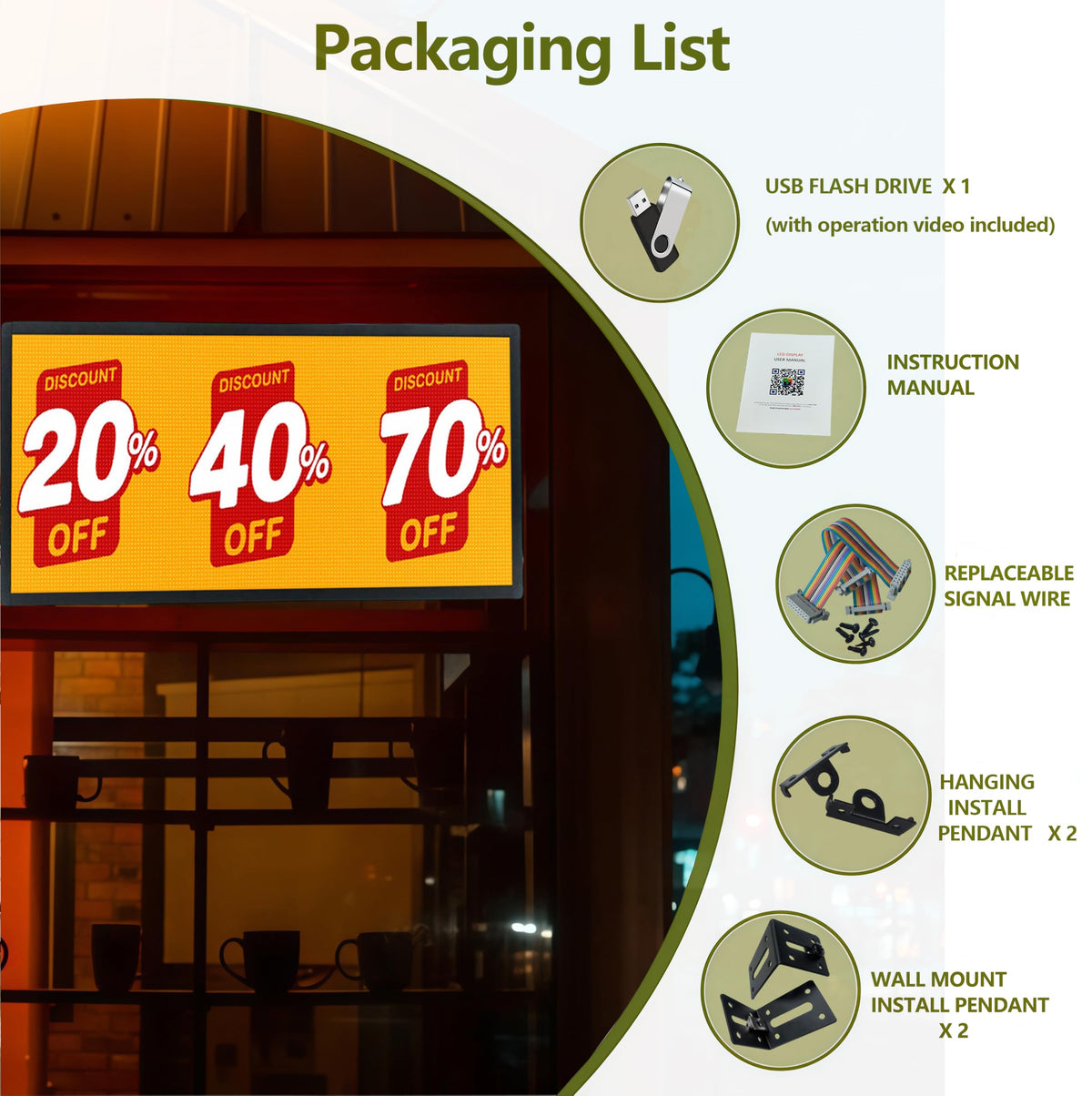 P3 Programmable LED Sign 40"x17" Full Color Outdoor Digital Message Board WiFi Control, IP65 Waterproof, 5000cd Brightness, Scrolling Text/Image/Video Display for Business Store Restaurant Advertising