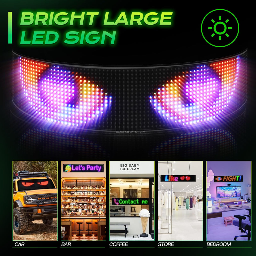 KJOY Bright Large Programmable LED Sign, 77''x8'' Flexible Scrolling LED Sign, Bluetooth App Control Custom Text Digital LED Display for Store, Schools, coffee, shop, Hotel