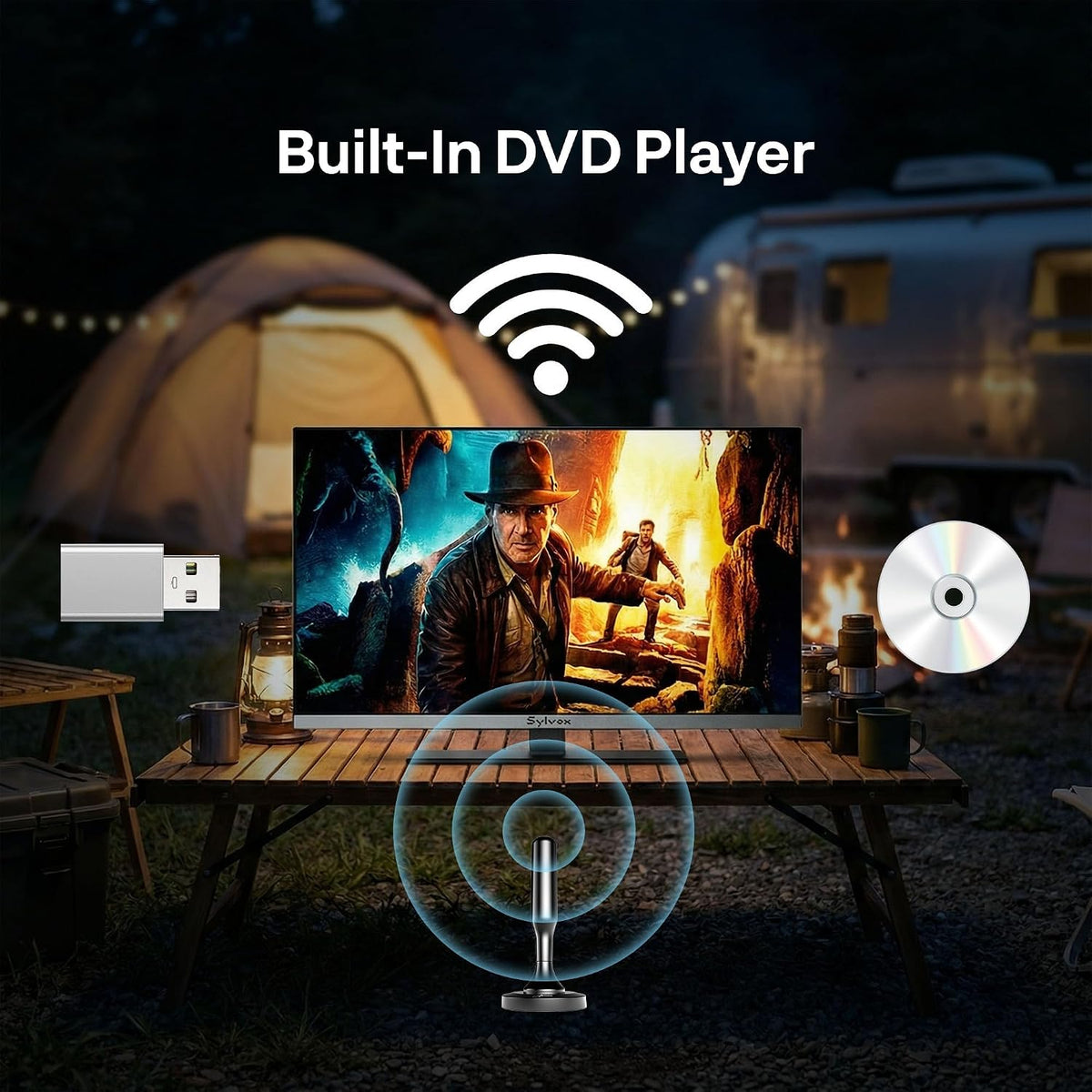 SYLVOX 24'' Smart RV TV, 12V/24V Google TV with Built-in DVD Player
