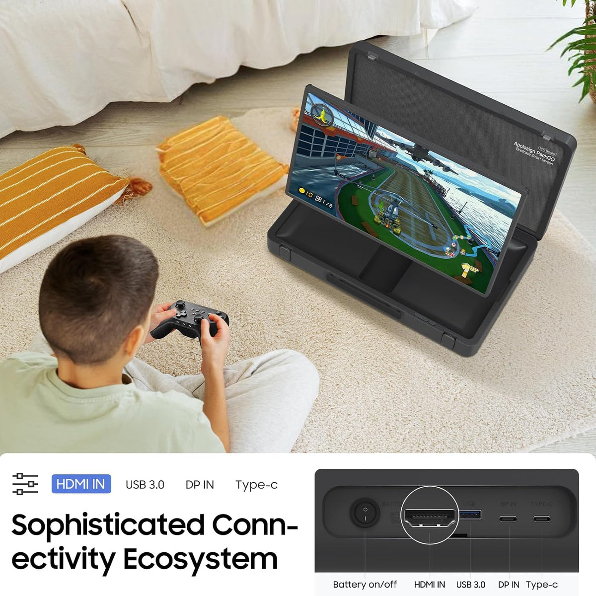 apolosign packgo 27-Inch Portable Entertainment System, Compact Suitcase Design Smart TV, Android OS, Bluetooth 3D Speakers, Built-in Battery 6H, Briefcase Screen Perfect for Travel & Parties (Gray)