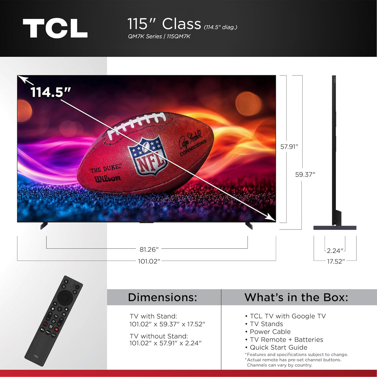 TCL 115-Inch QM7K QLED 4K Smart QD-Mini LED TV (Renewed)