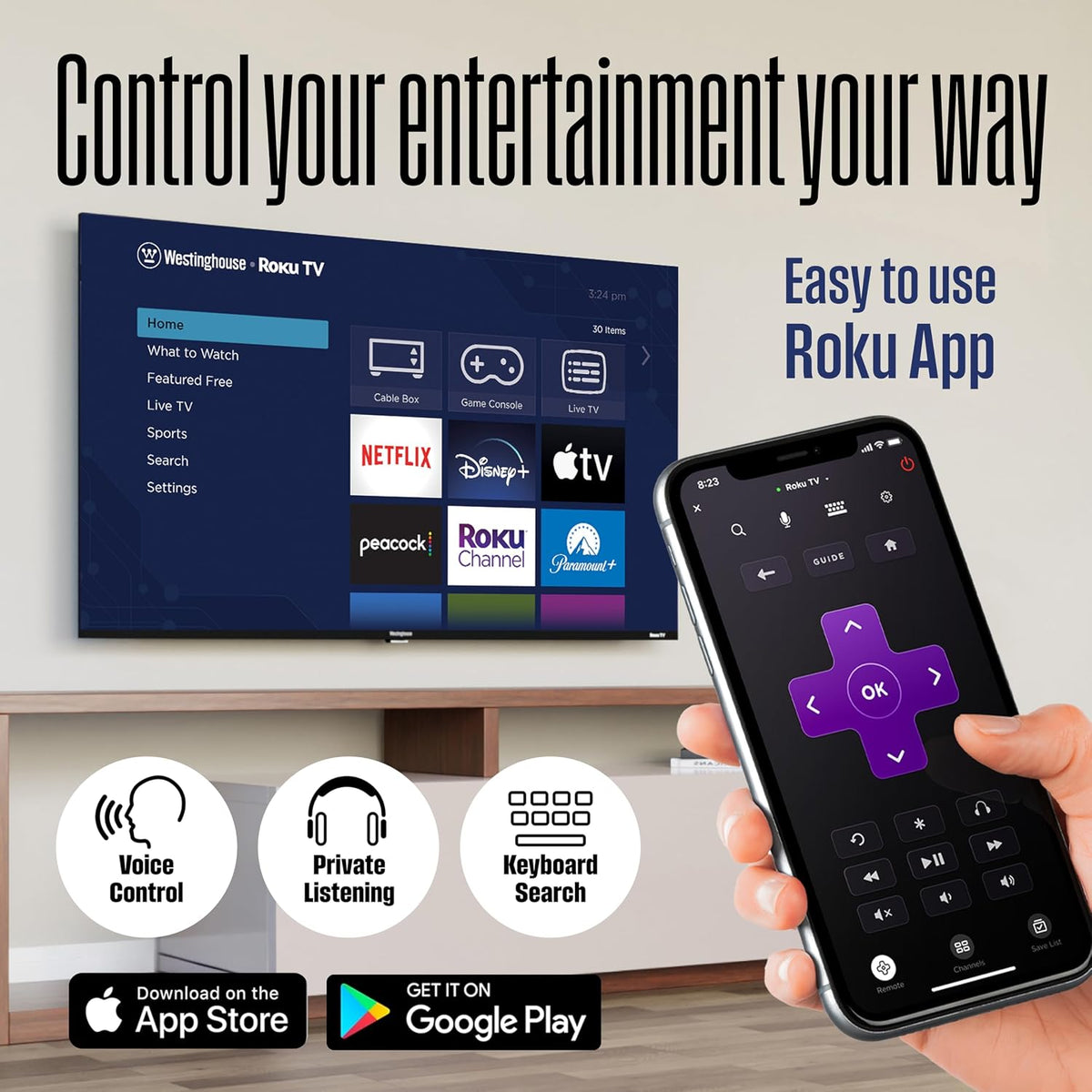 Westinghouse Roku TV - 40 Inch Smart TV, FHD QLED Television w/Dolby Digital+, Wi-Fi & Mobile App Connectivity, Flat Screen, Bluetooth, Compatible w/Apple AirPlay, Alexa, & Google Assistant