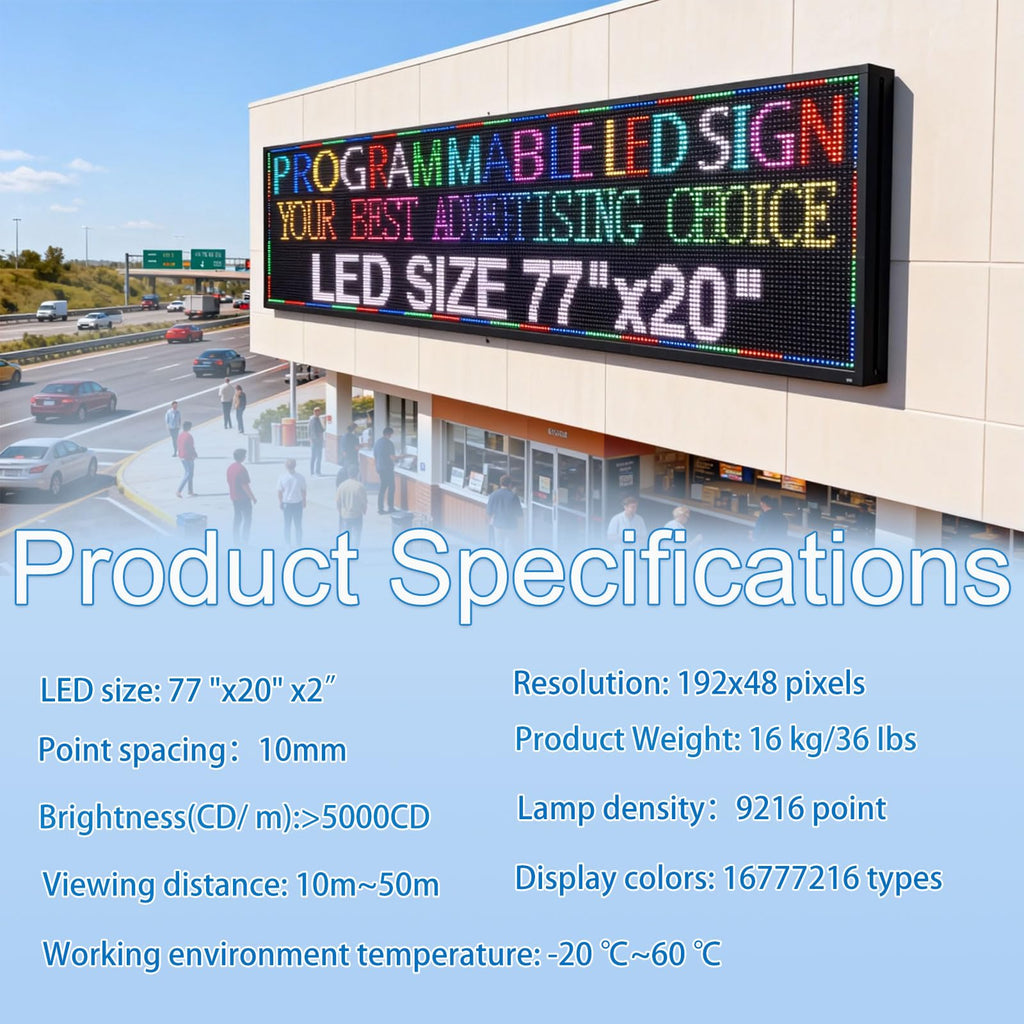 P6(40" * 17") Digital Programmable Scrolling Led Sign Scrolling Outdoor For Business message Board Display Screen Electronic Menu Board Wifi Control Word Light