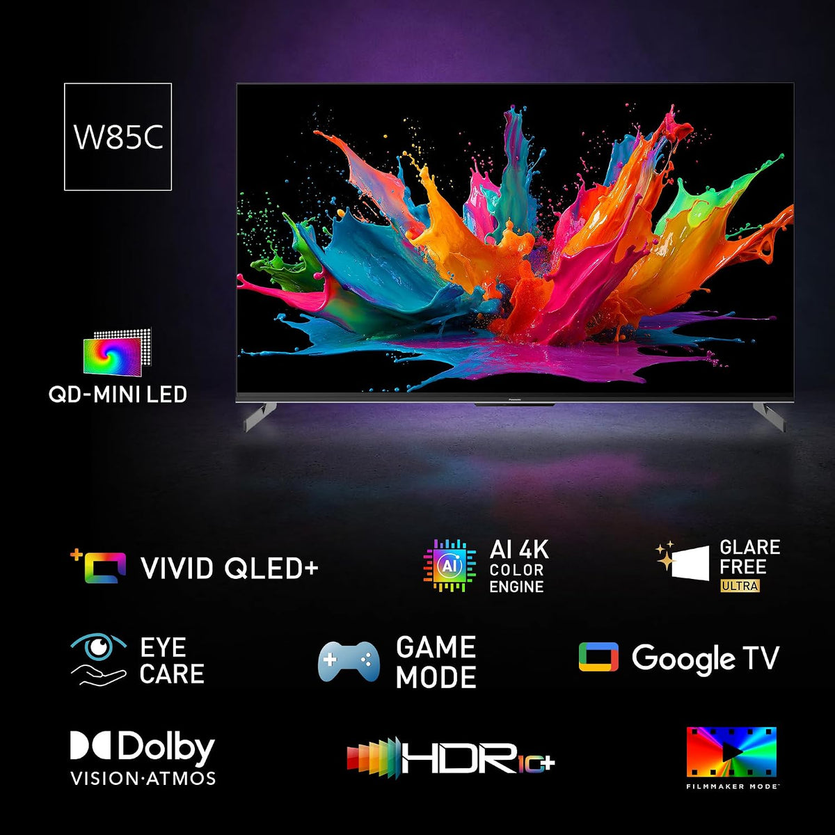 Panasonic W85 Series (2026 Model) 65-inch QD-Mini LED 4K UHD Glare Free Ultra Google TV, Local Dimming Supreme, HDR10+, Dolby Vision, Dolby Atmos, Game Mode - TN-65W85CPS