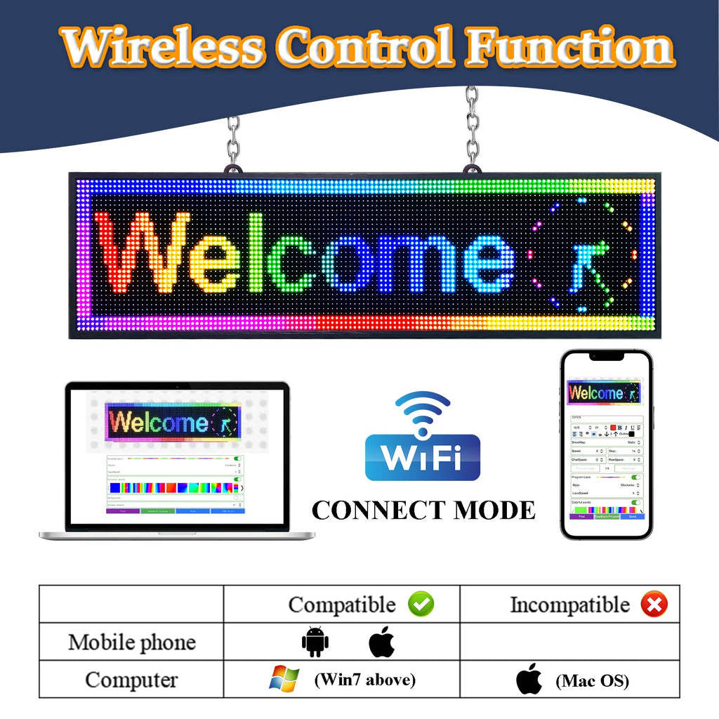 P10 39"x14" Double-Sides LED Advertising Sign Outdoor Digital Billboard with High Brightness, WiFi Programmable for Stores, HD Image/Text Display, Weatherproof & Energy Efficient