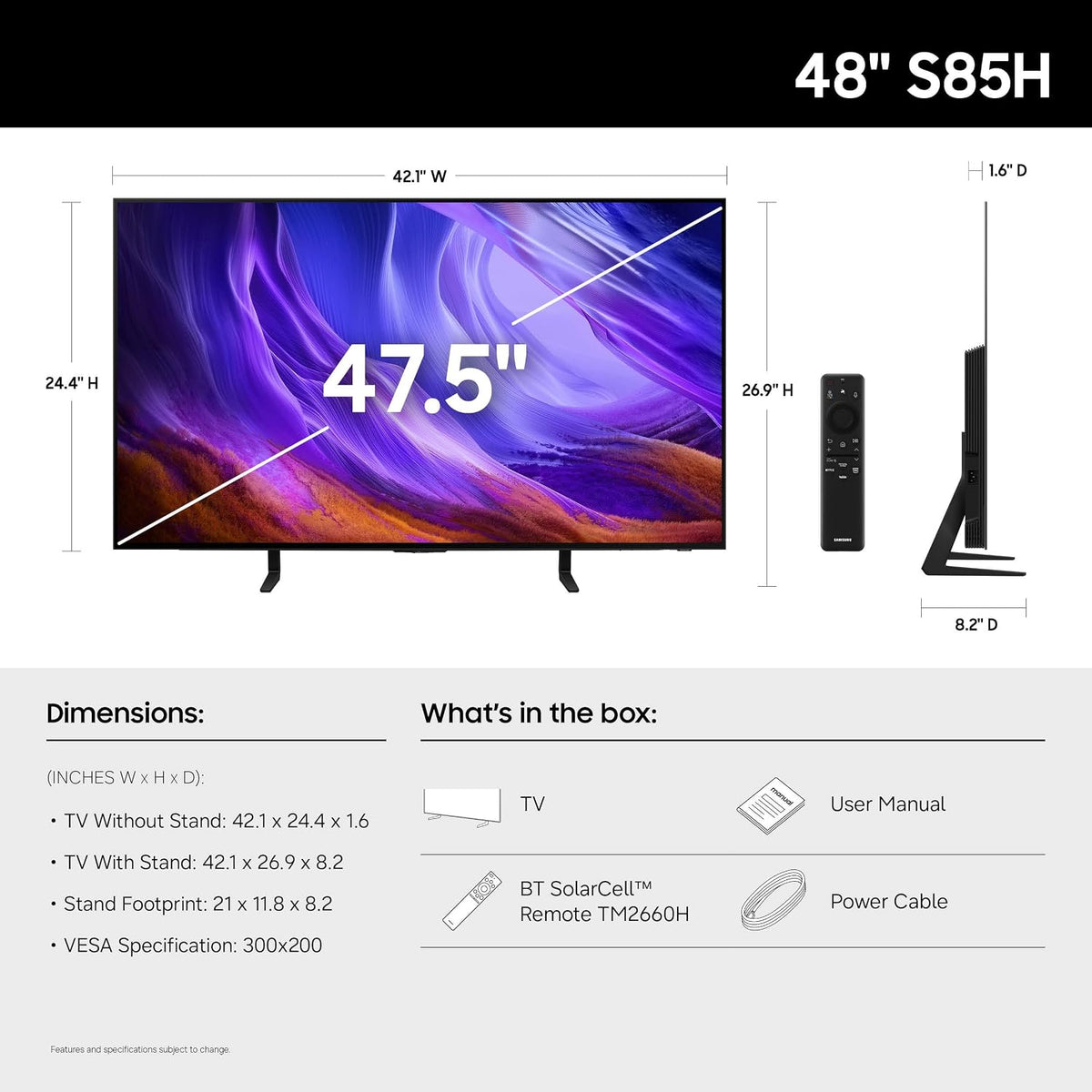 Samsung 48-Inch Class S85H Series, OLED, 4K, Smart TV, 2026 Model