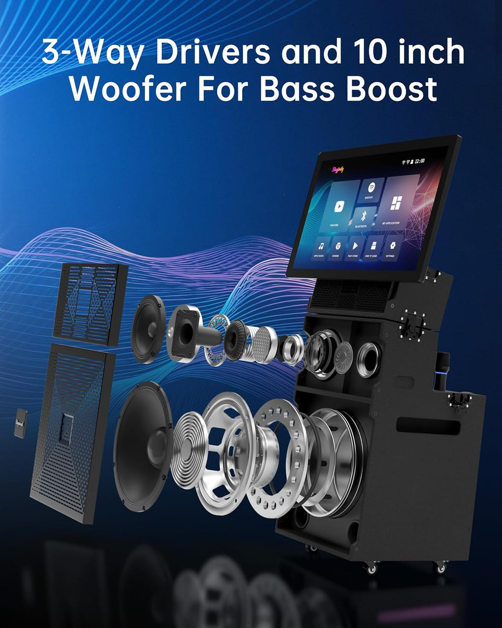 Karaoke Machine for Adults with Lyrics Display, Portable Built-in 22 Inches Tablet with 2 Wireless Microphones,1200W Peak Power Bluetooth Portable Karaoke System for Any Occasion (S-200) (22 inch)