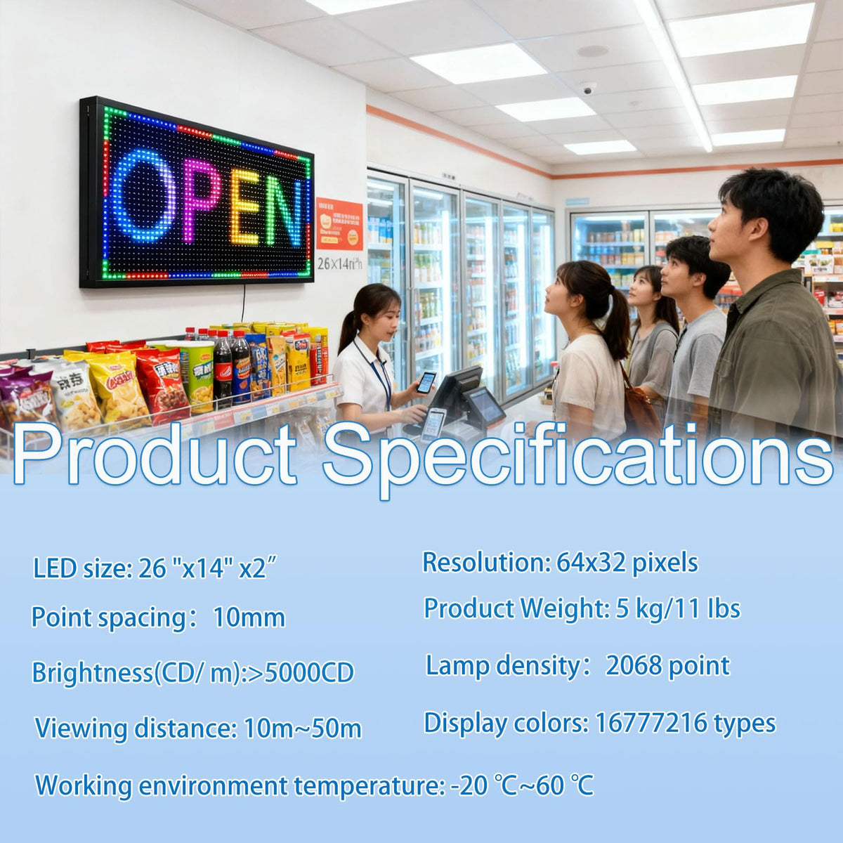 P6(40" * 17") Digital Programmable Scrolling Led Sign Scrolling Outdoor For Business message Board Display Screen Electronic Menu Board Wifi Control Word Light