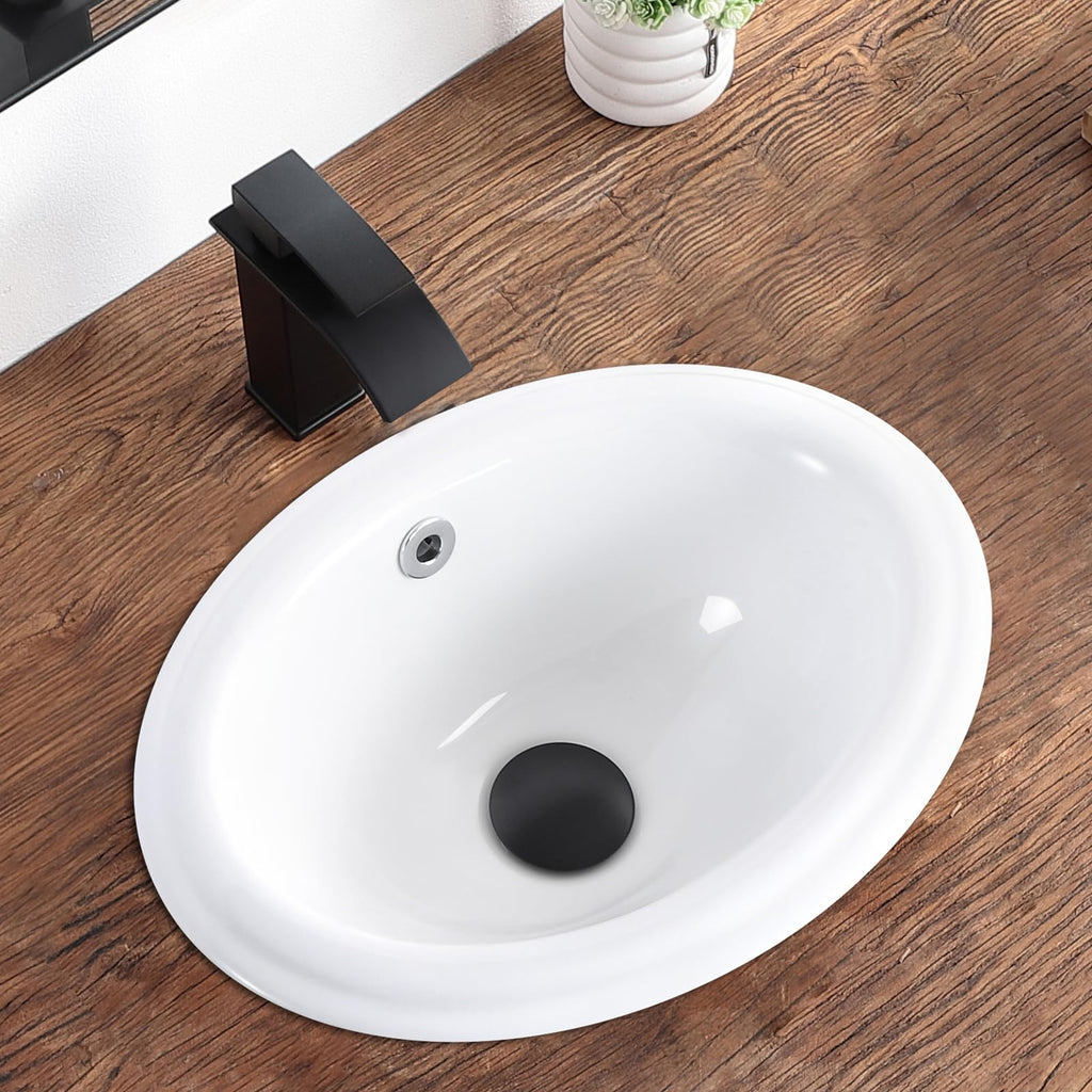Bathroom Vessel Sink 16.7" X 12.6" Semi Recessed Bathroom Sink Rectangular Drop In Bathroom Sinks with Overflow White Ceramic Vessel Sinks for Bathroom Modern Above Counter Basin Vanity Sink