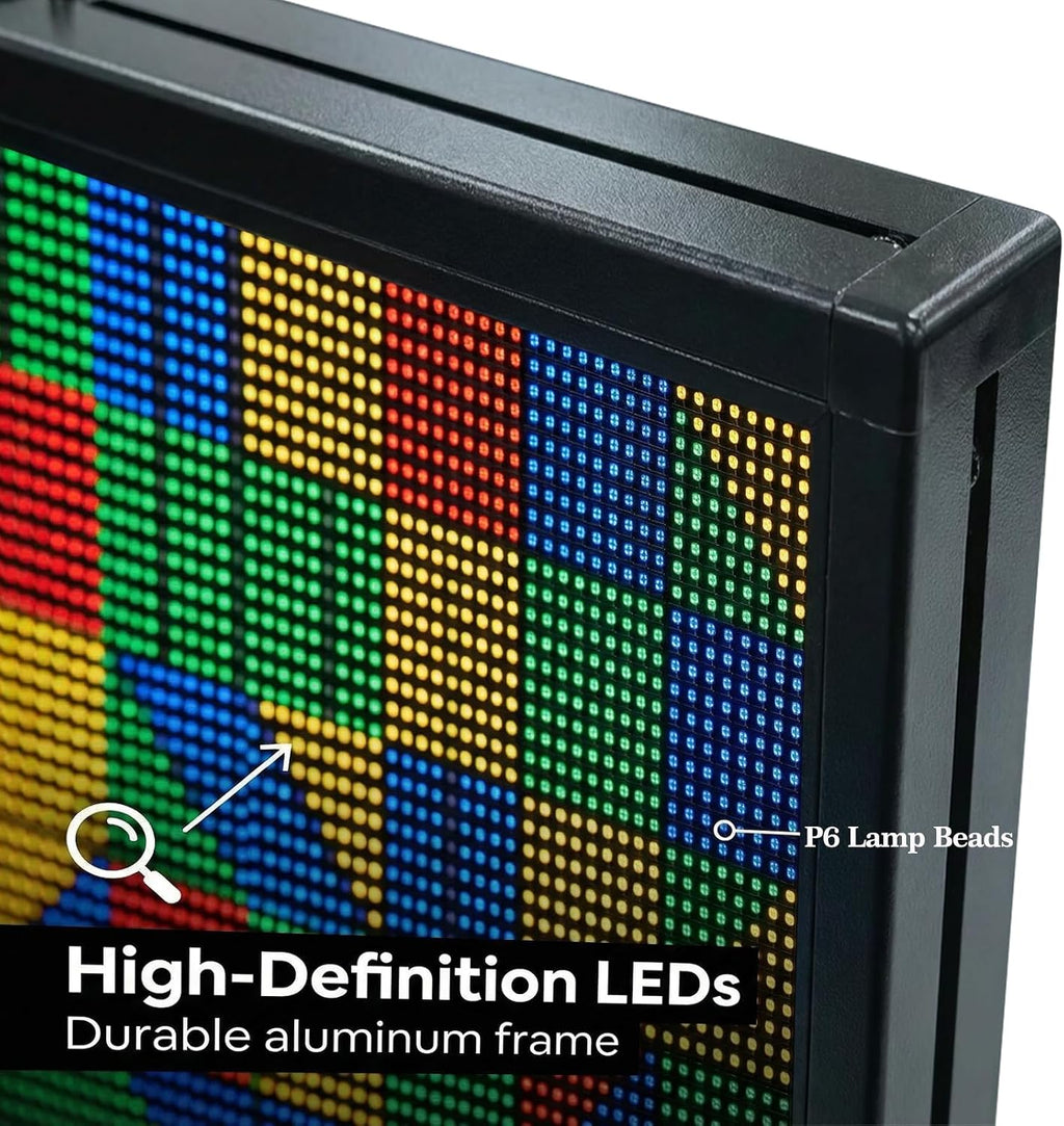P6 Programmable LED Sign Supports Text/Image/Video, 40"x17" Outdoor Scrolling LED Digital Display for Business, IP65 Waterproof Electronic Message Board with WiFi & USB Control