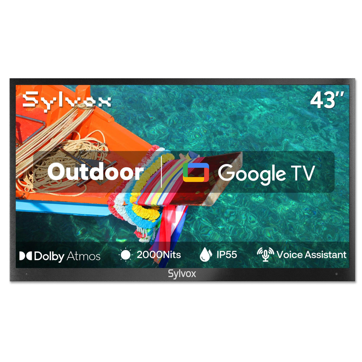 SYLVOX 43 Inch Outdoor TV, Weatherproof Google TV, IP56 Waterproof TVs