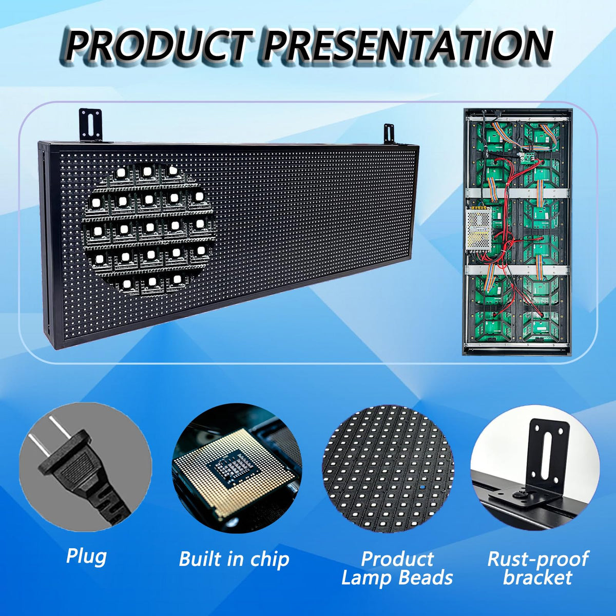 P10 Outdoor Led Sign WiFi Programmable with High Brightness Scrolling LED Sign for Business Digital Advertising Display Electronic Message Board (77''x14'')
