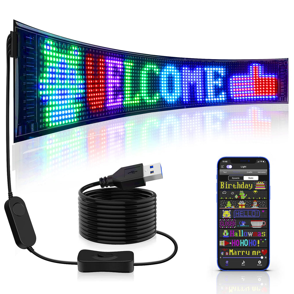 Rayhome 58''x8'' Large Multiple Programmable LED Sign, Full Color Bright Scrolling LED Signs, Bluetooth APP Control Custom Text Pattern Animation digital Display for Store Hotel Bar
